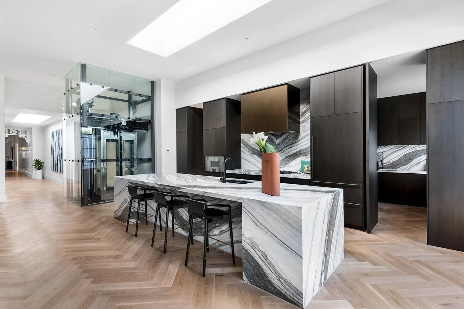 Featured Project Essendon Herringbone Flooring Provincial Floors Herringbone Parquetry Flooring Stone Kitchen